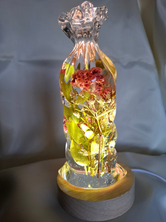 Epoxy Zak vorm gevuld met bloemen en LED verlichting